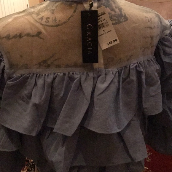 Light Blue Ruffle Top - Picture 3 of 4